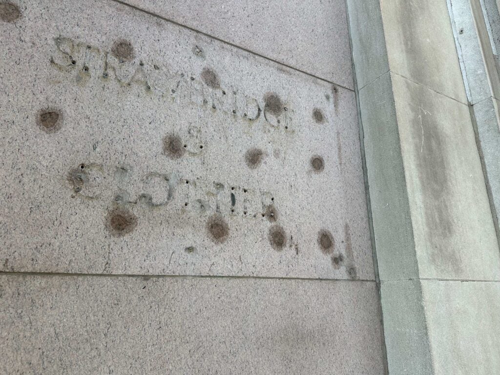 the faded remains of a Strawbridge sign