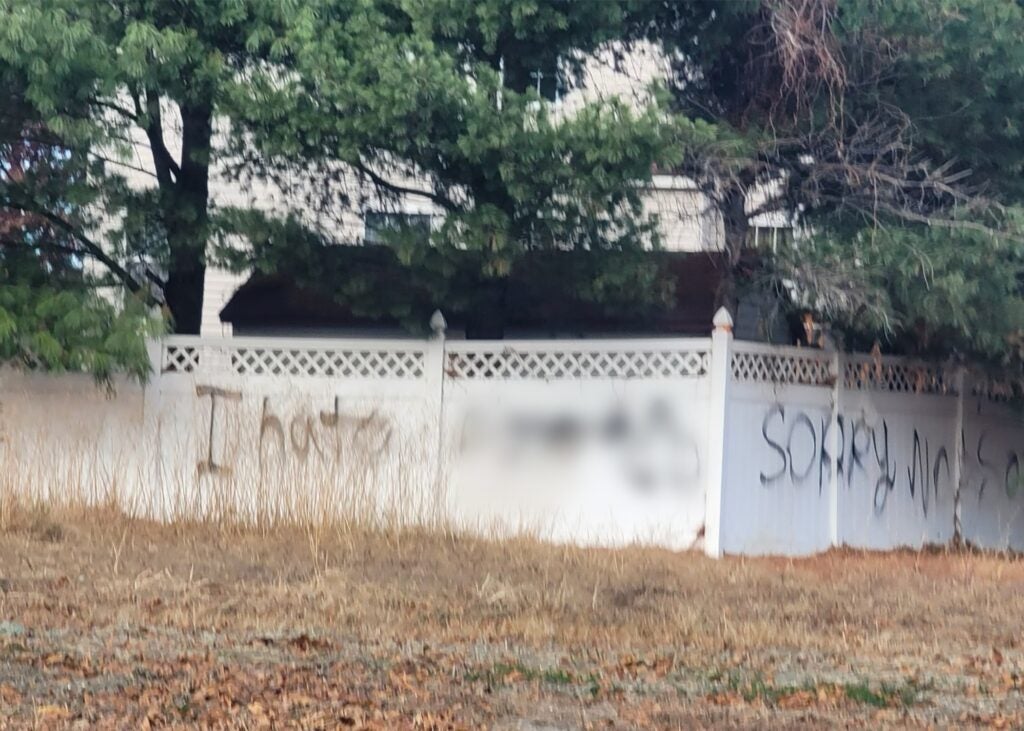 racist graffiti on the fence