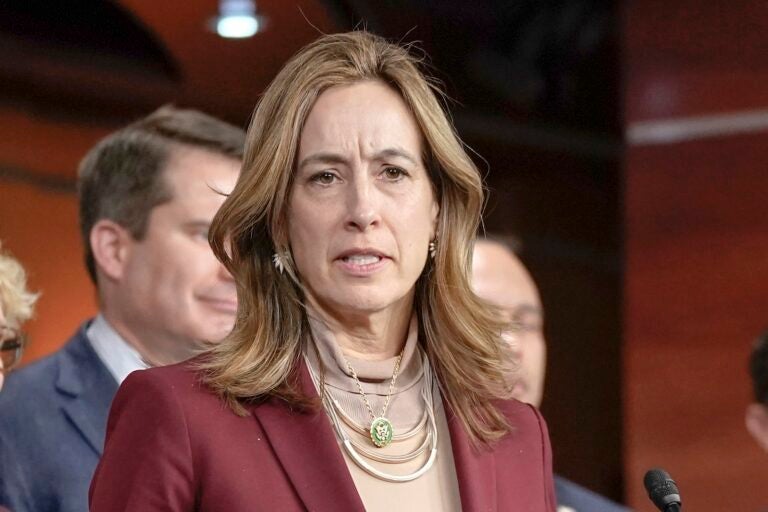 Rep. Mikie Sherrill, D-N.J., speaks during a news conference on Capitol Hill, Feb. 13, 2024, in Washington.