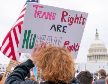 People attend a rally as part of Transgender Day of Visibility at the U.S. Capitol