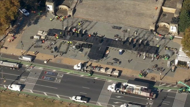 aerial view of a stage being built at the Philadelphia Art Museum