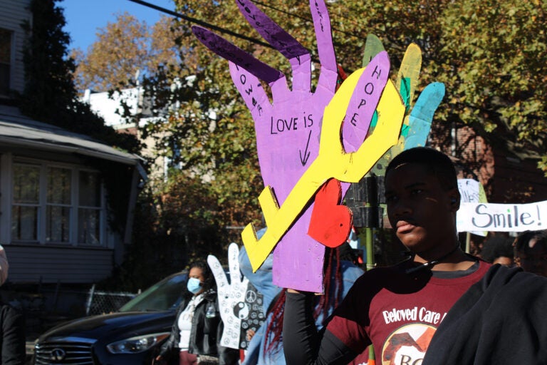 Hundreds of organizations and individuals marched through West Philadelphia as part of the 24th annual Peoplehood Parade on Nov. 9, 2024. (Emily Neil/WHYY)
