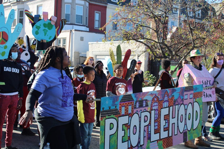 Hundreds of organizations and individuals marched through West Philadelphia as part of the 24th annual Peoplehood Parade on Nov. 9, 2024. (Emily Neil/WHYY)