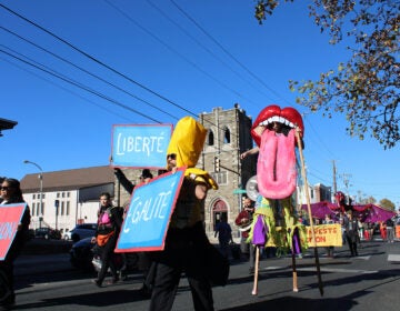 Hundreds of organizations and individuals marched through West Philadelphia as part of the 24th annual Peoplehood Parade on Nov. 9, 2024. (Emily Neil/WHYY)
