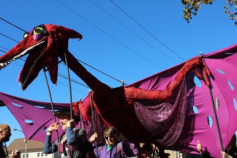 Hundreds of organizations and individuals marched through West Philadelphia as part of the 24th annual Peoplehood Parade on Nov. 9, 2024. (Emily Neil/WHYY)
