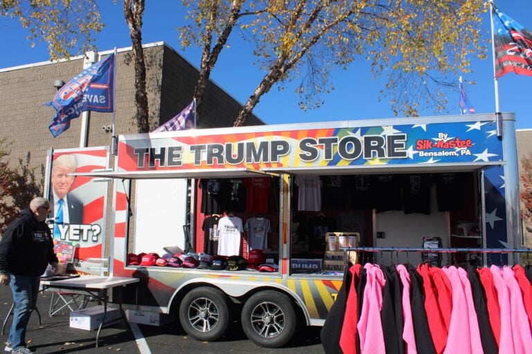 a food truck–style merch store selling Trump great