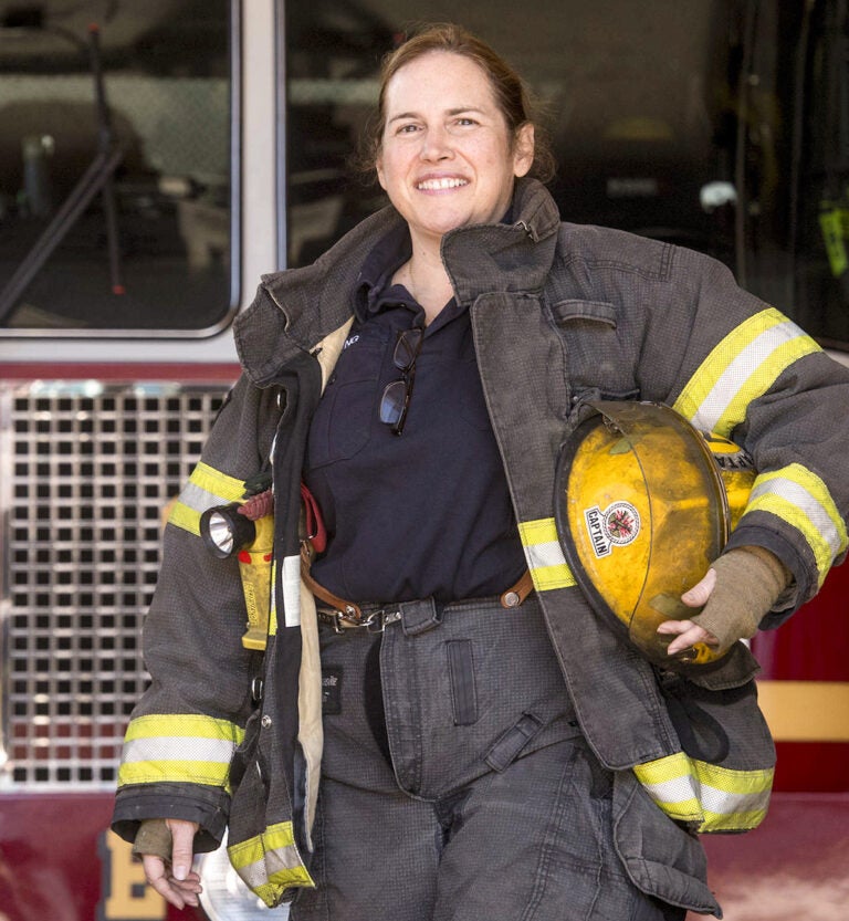 Linda Long, Philadelphia Fire Department's first female battalion chief, retired in 2023 after being diagnosed with brain cancer. (Clem Murray / The Philadelphia Inquirer)