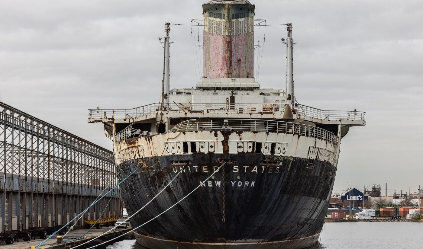 The SS United States in port at pier 82 in Philadelphia