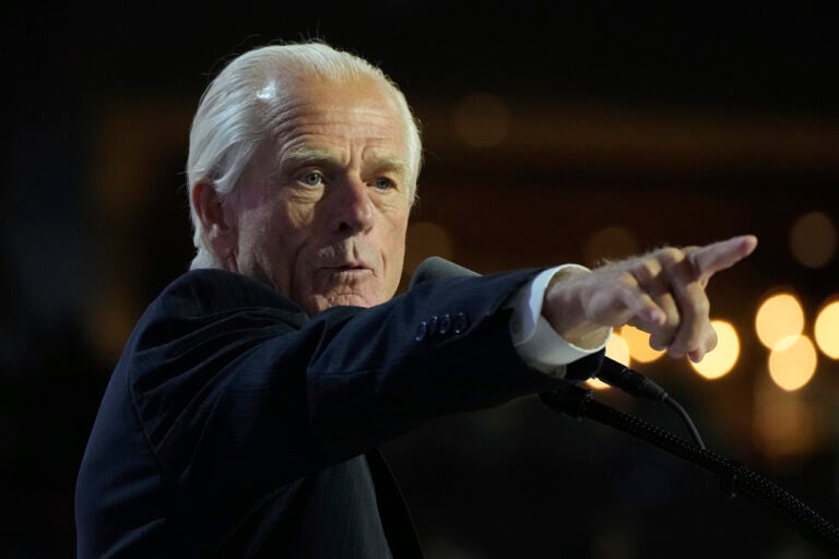 FILE - Peter Navarro speaks during the Republican National Convention, July 17, 2024, in Milwaukee. (AP Photo/Paul Sancya, File)