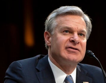 FILE - FBI Director Christopher Wray speaks during a hearing of the Senate Intelligence Committee on Capitol Hill, March 11, 2024, in Washington. (AP Photo/Mark Schiefelbein, File)