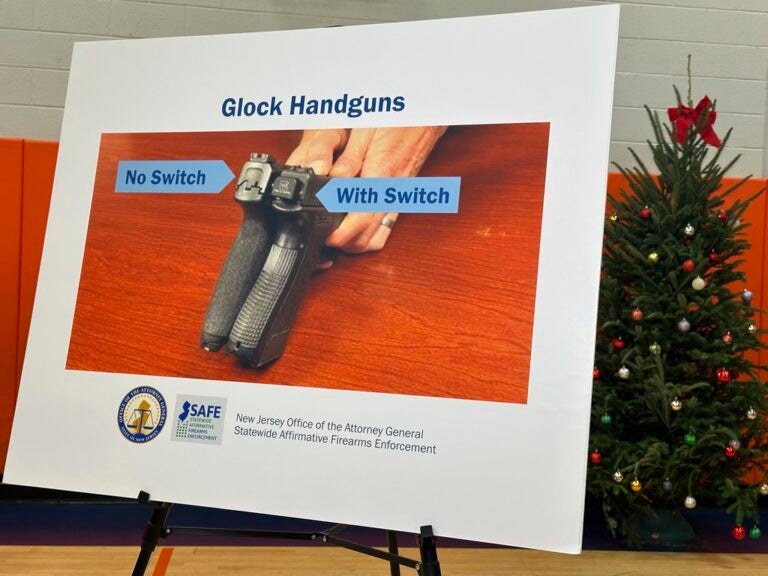 New Jersey Attorney General Matt Platkin's office displays a photo of a so-called Glock switch in Newark, N.J. on Thursday, Dec. 12, 2024,  (AP Photo/Mike Catalini)