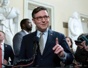 Speaker of the House Mike Johnson, R-La., talks to reporters after passing the funding bill to avert the government shutdown at the Capitol in Washington, Friday, Dec. 20, 2024. (AP Photo/Jose Luis Magana)