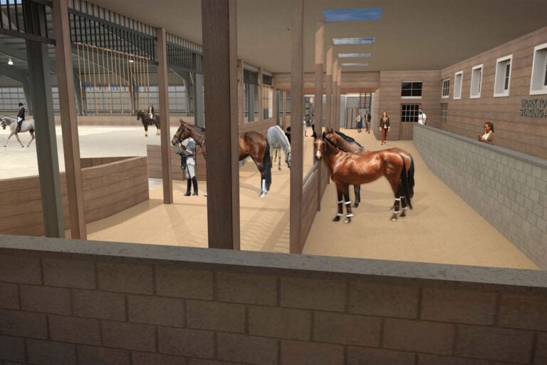 a graphic rendering of horses outside the barn