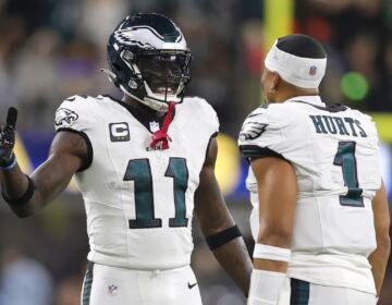 Philadelphia Eagles wide receiver A.J. Brown with quarterback Jalen Hurts