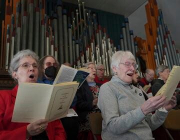 Choir members at Central Moravian Church sing