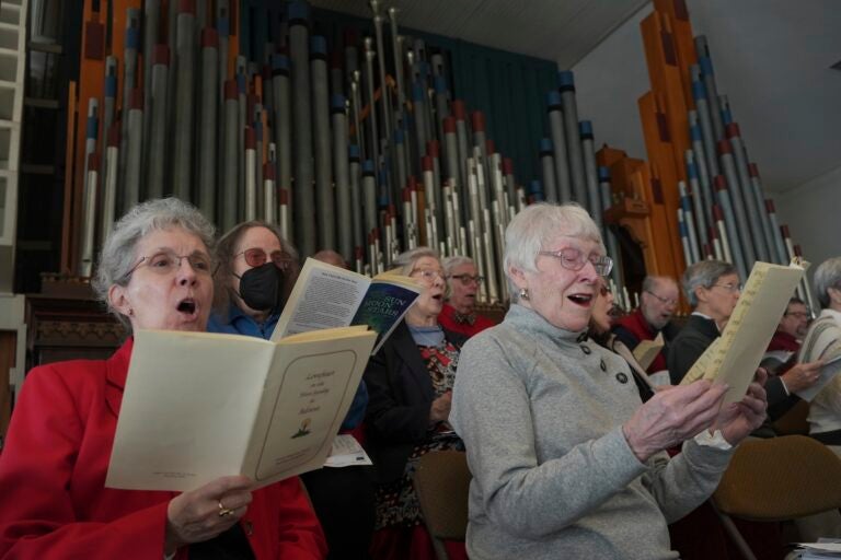 Choir members at Central Moravian Church sing