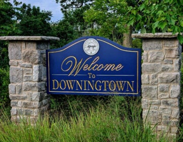 A sign reads Welcome to Downingtown