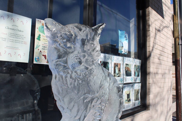 Dozens of ice sculptures were on display outside of small businesses at the 6th annual Fishtown Freeze event on Dec. 14, 2024. (Emily Neil/WHYY)