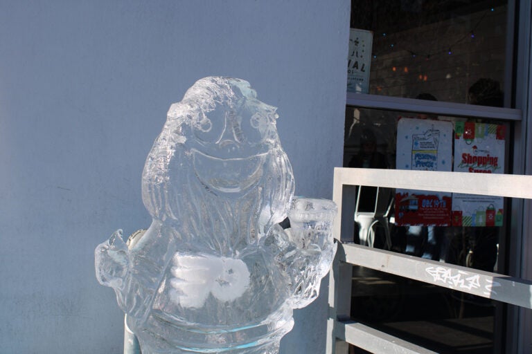 Dozens of ice sculptures were on display outside of small businesses at the 6th annual Fishtown Freeze event on Dec. 14, 2024. (Emily Neil/WHYY)