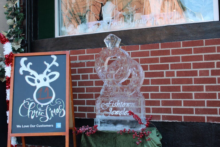 Dozens of ice sculptures were on display outside of small businesses at the 6th annual Fishtown Freeze event on Dec. 14, 2024. (Emily Neil/WHYY)