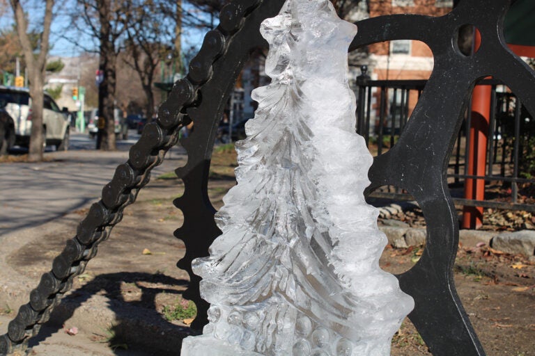 Dozens of ice sculptures were on display outside of small businesses at the 6th annual Fishtown Freeze event on Dec. 14, 2024. (Emily Neil/WHYY)