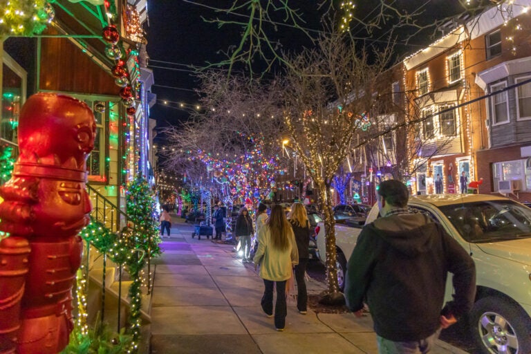 Elaborate holiday decorations on 13th Street in South Philadelphia