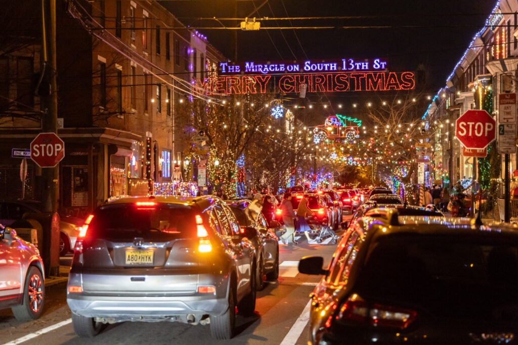 Drivers travel down South 13th Street, home to an elaborate holiday display