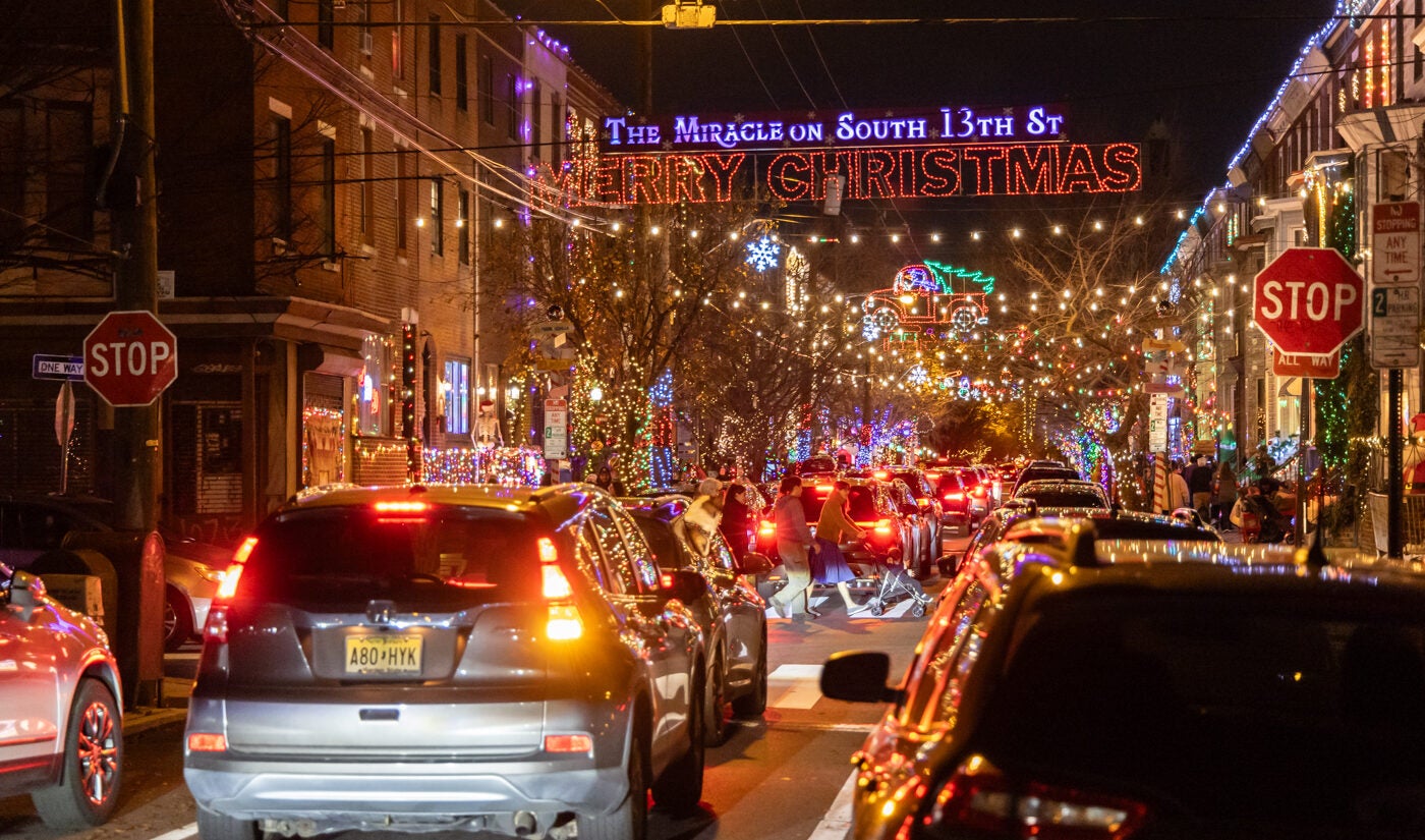 Drivers travel down South 13th Street, home to an elaborate holiday display