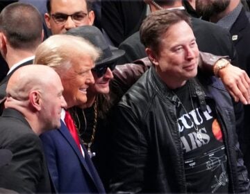 President-elect Donald Trump poses for a photo with Dana White, Kid Rock and Elon Mus