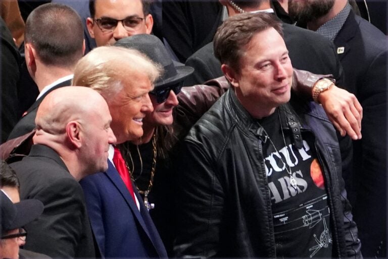 President-elect Donald Trump poses for a photo with Dana White, Kid Rock and Elon Mus