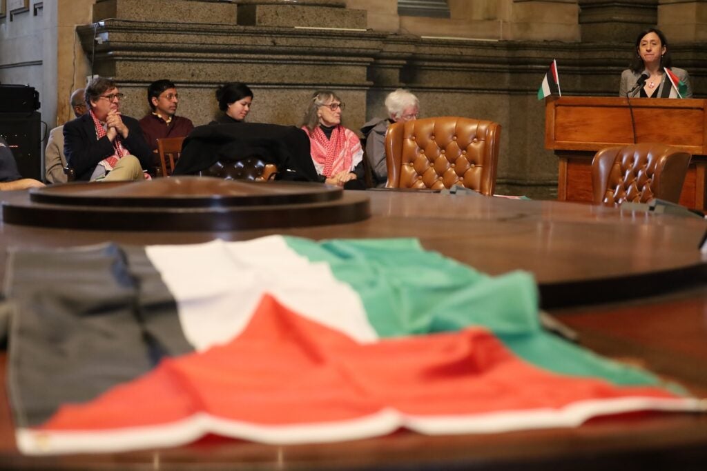 A Palestine flag is seen at Philly's 4th annual Palestine Day