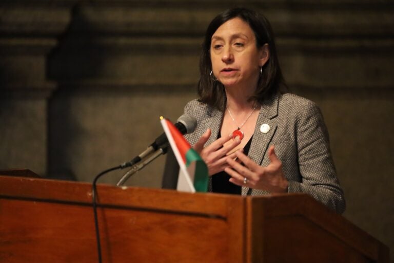 Philadelphia City Councilmember Rue Landau speaks at Philly's 4th annual Palestine Day