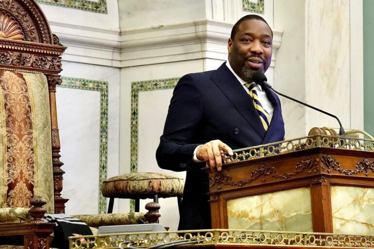 Kenyatta Johnson speaking at a podium in council chambers