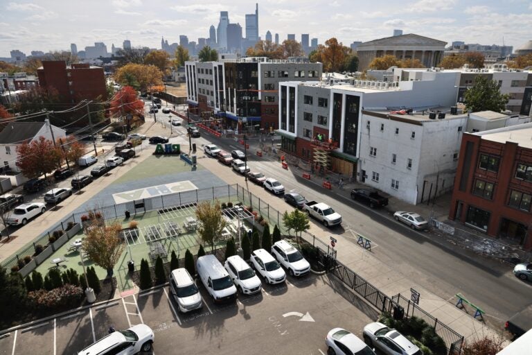 a triangle parking lot seen from overhead