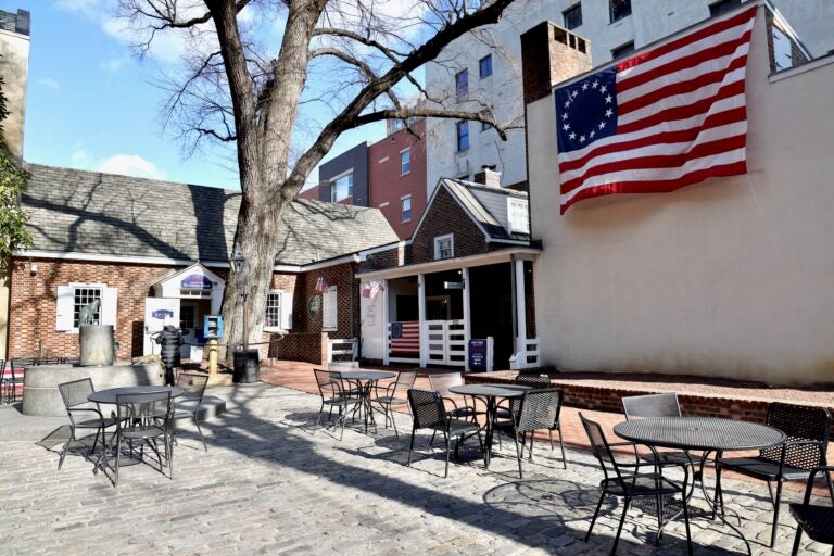 outside the Betsy Ross House on Arch Street