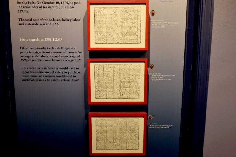 three pages from George Washington's ledger on display