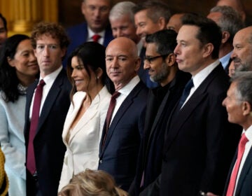 Guests including Mark Zuckerberg, Jeff Bezos, Sundar Pichai and Elon Musk, arrive before the 60th Presidential Inauguration in the Rotunda of the U.S. Capitol in Washington, Monday, Jan. 20, 2025. (AP Photo/Julia Demaree Nikhinson, Pool)