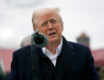 President Donald Trump speaks as he meets with homeowners affected by Hurricane Helene in Swannanoa, N.C., Friday, Jan. 24, 2025. (AP Photo/Mark Schiefelbein)