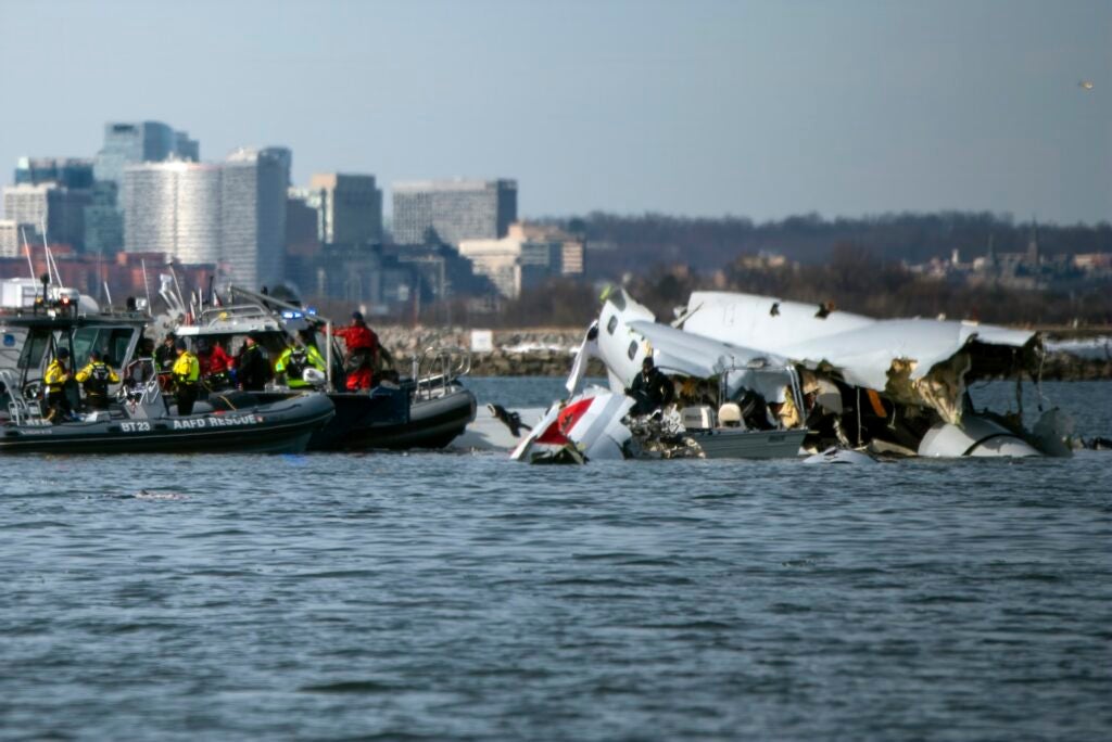 wreckage from the plane crash in the river