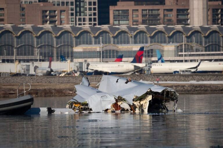 wreckage from the plane crash in the river