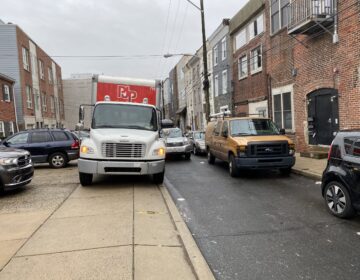 Truck blocking the sidewalk