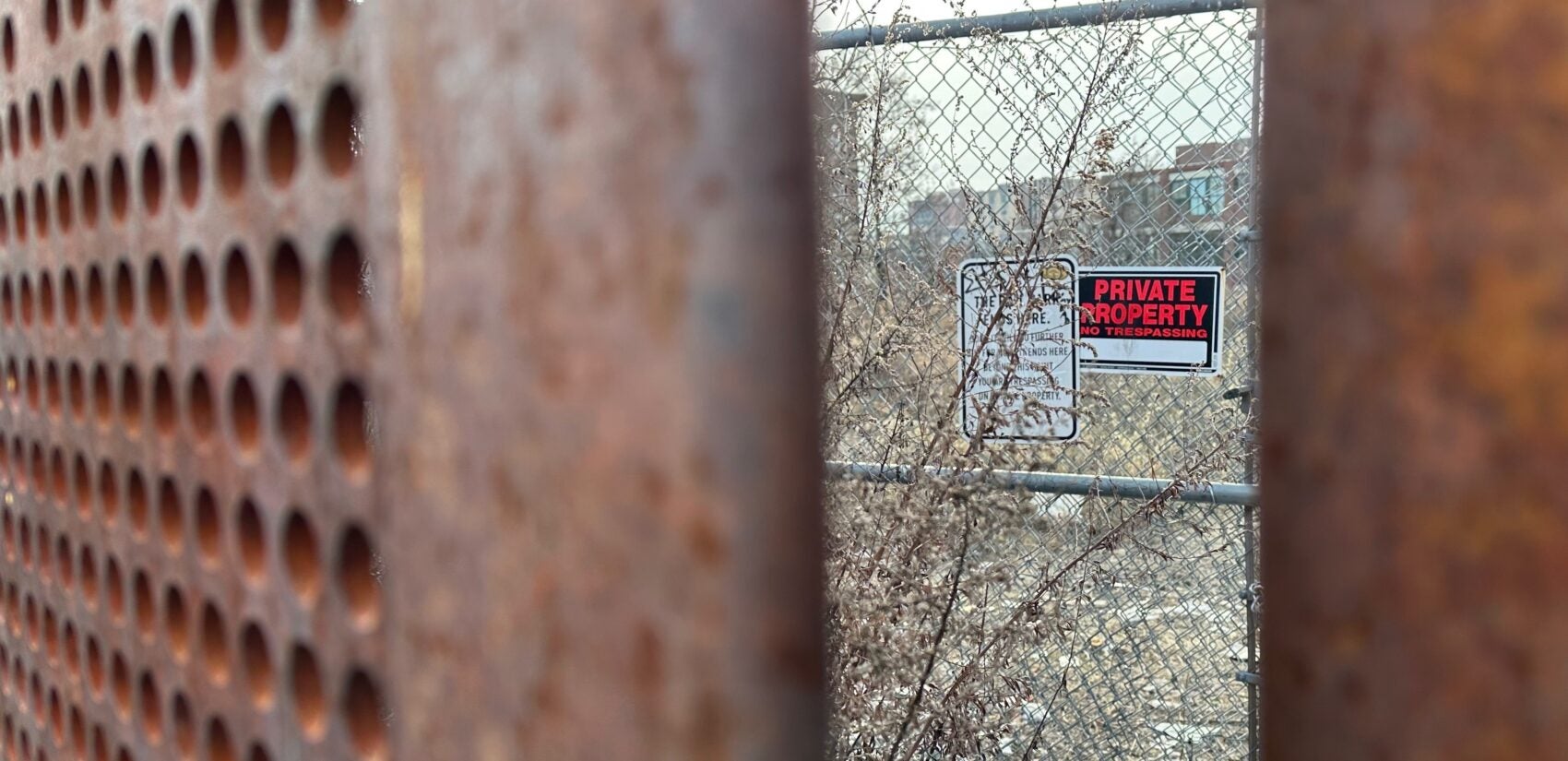 The next phase of the Philadelphia Rail Park would be for the city of Philadelphia to purchase the train trestle that sits near Spring Garden Street just north of Center City but for now it's private property both illegal and unsafe to visit. (Kristen Mosbrucker-Garza/WHYY)