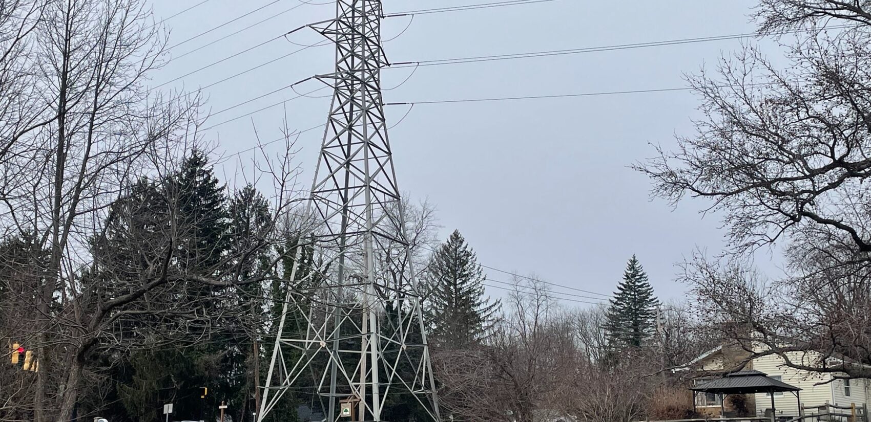 a transmission tower on Harvey Road