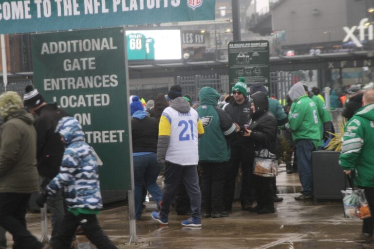 A lone Rams fan around Eagles fans