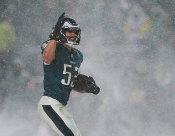 Philadelphia Eagles linebacker Zack Baun celebrates