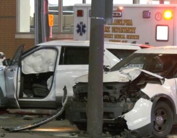 two crashed police cars