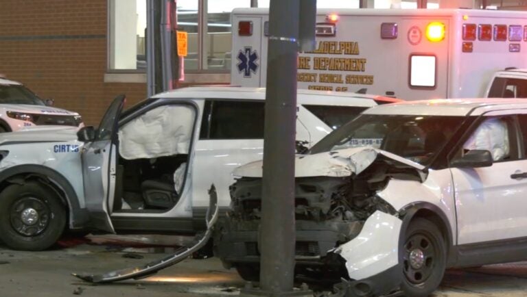 two crashed police cars