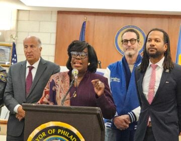 Mayor Cherelle Parker speaks behind a podium