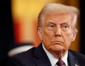 President-elect Donald Trump looks on as he arrives for the 60th Presidential Inauguration in the Rotunda of the U.S. Capitol in Washington, Monday, Jan. 20, 2025.