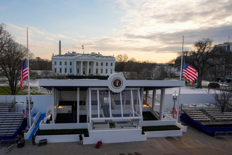 Presidential reviewing stand on Pennsylvania outside the White House